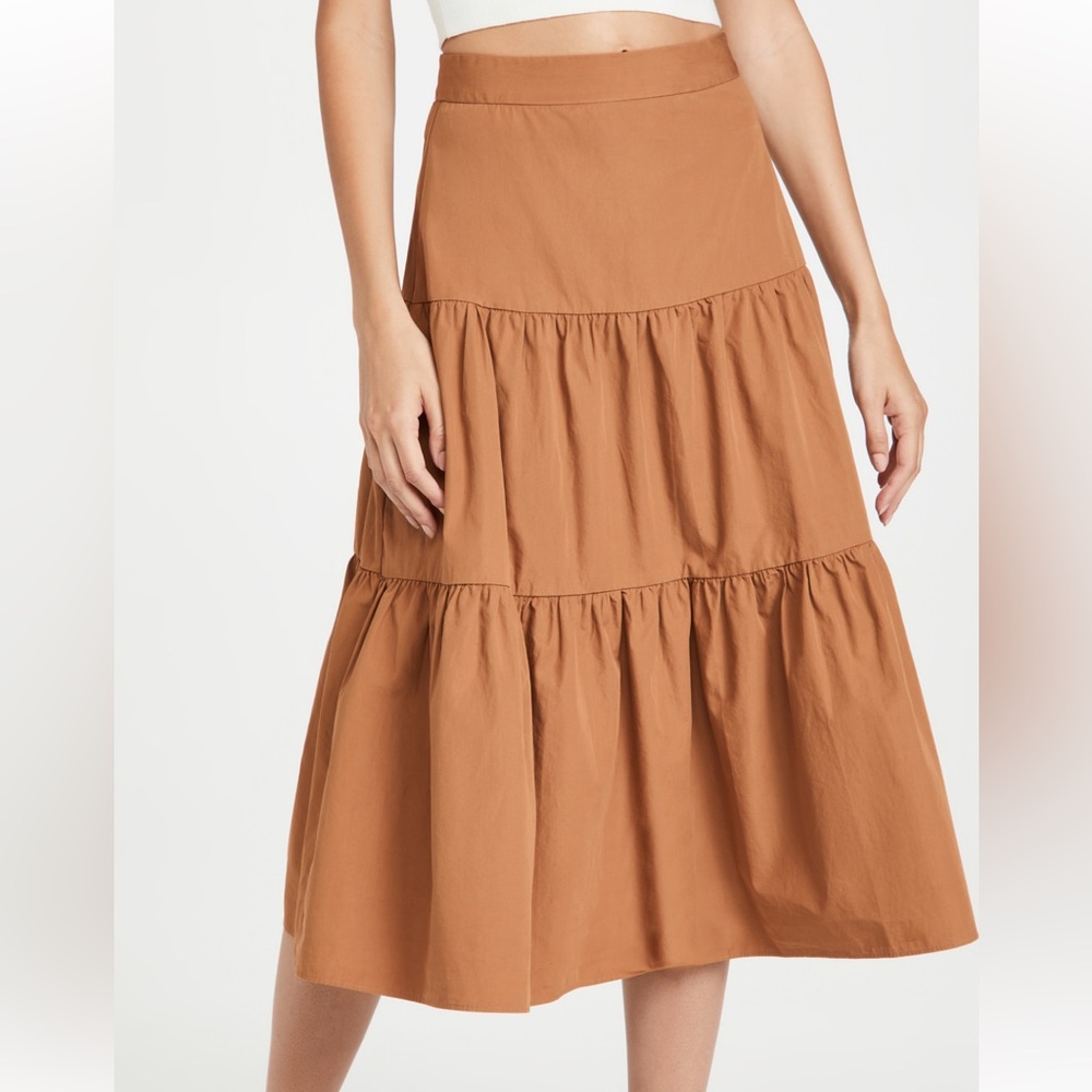 Madewell Poplin Tiered Midi Skirt Hickory Brown